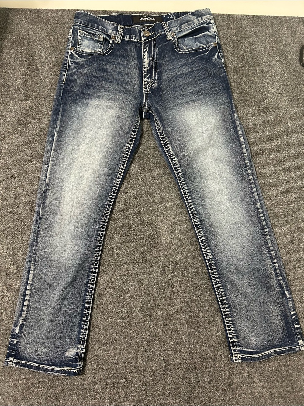 Men's Straight Fit Washed Denim Jeans - Blue